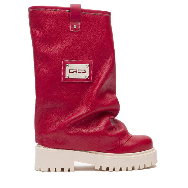 Leather Chunky Boots Red