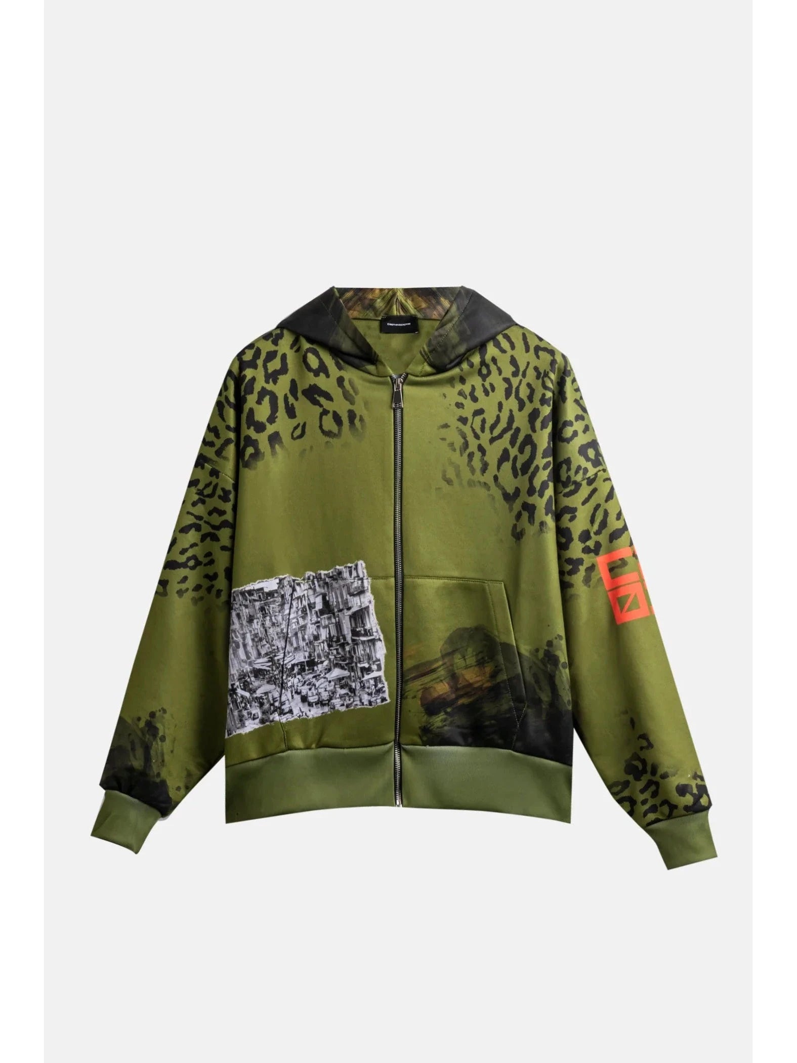 CR03 Sweat à capuche zippé Creative Safari – Vert olive sublimé