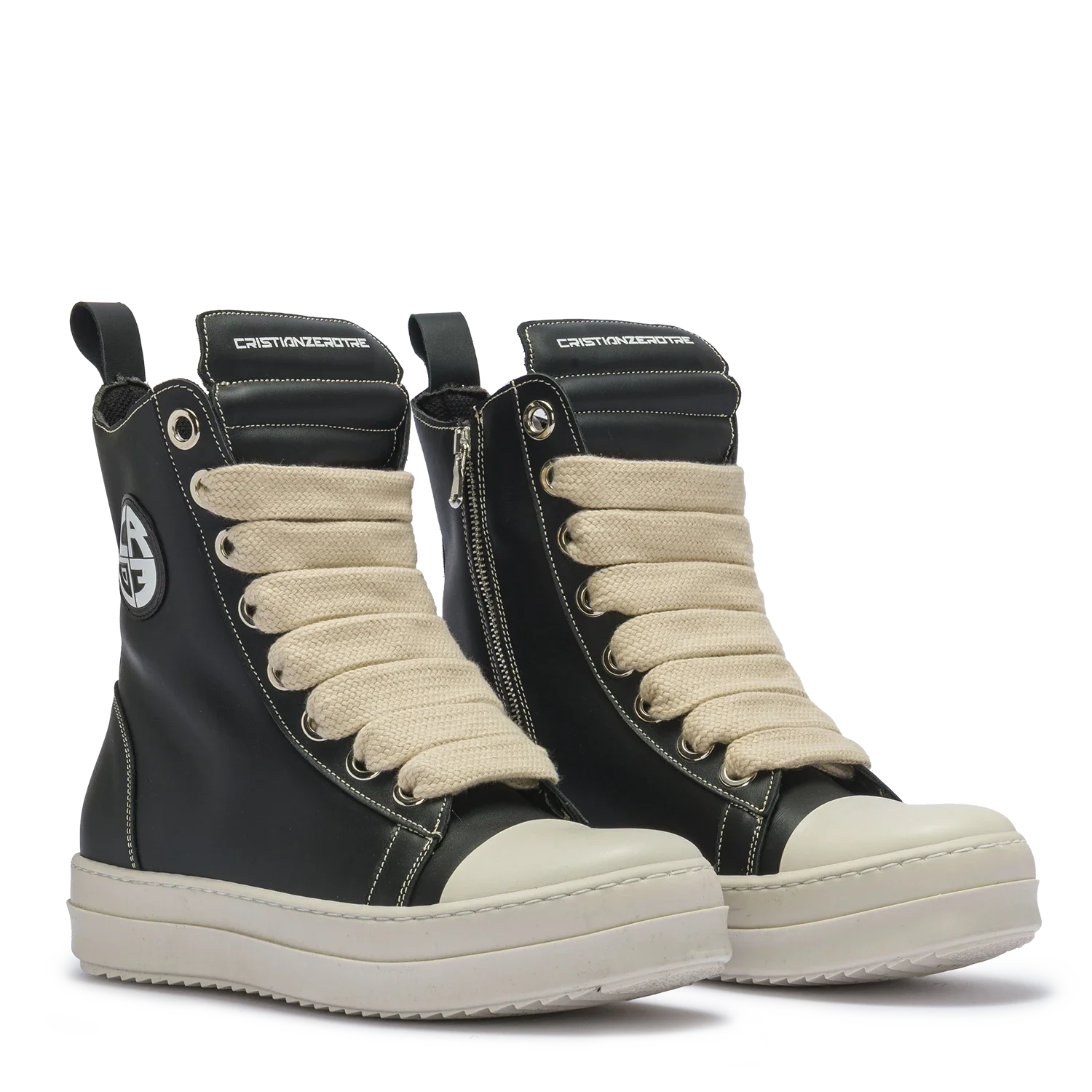 MIRAGE – Black Leather with Cream Laces