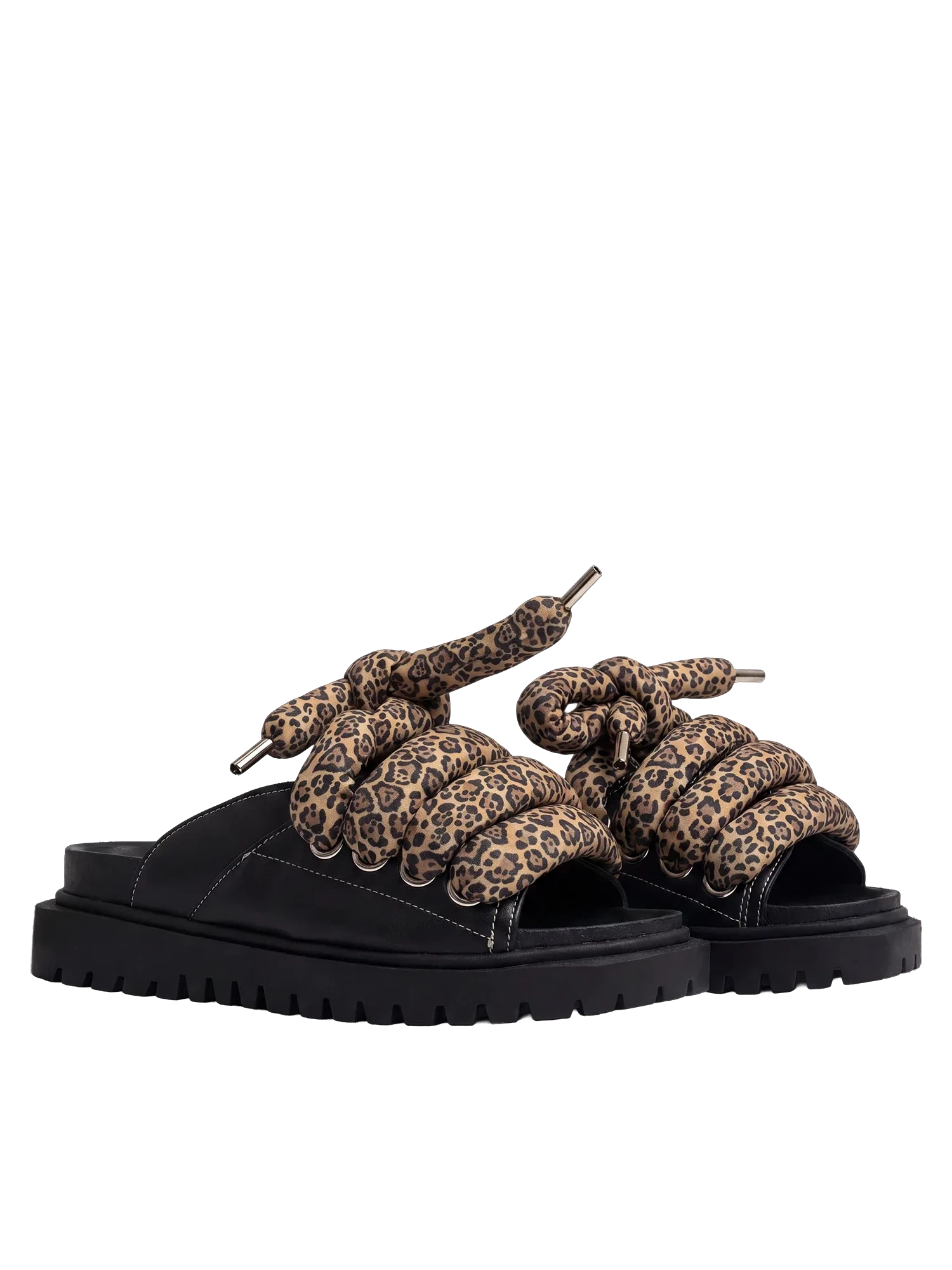 Sandalo — Pelle nera — TB Leopardato