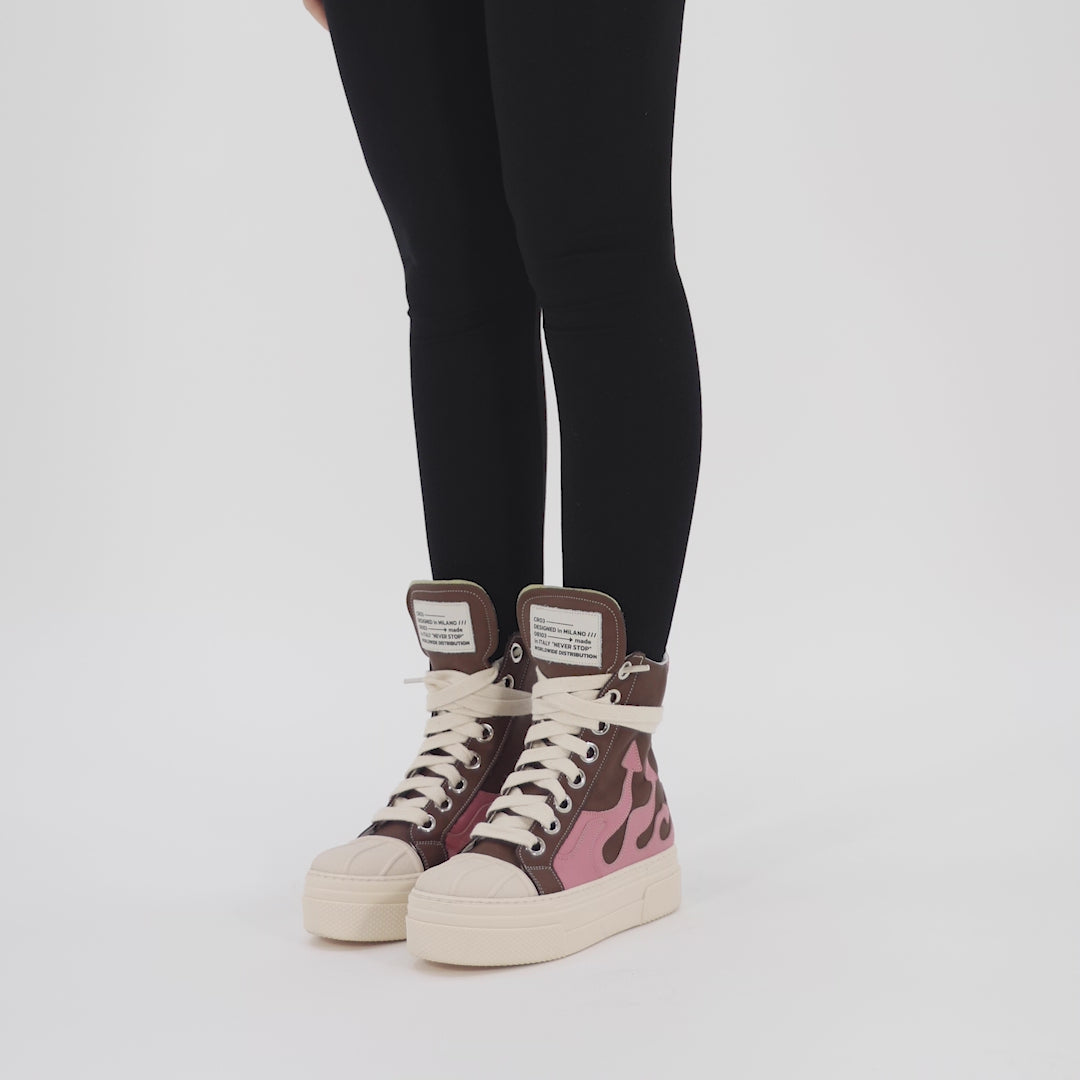 CALIPSO FLAME – Baskets montantes marron et rose