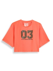 T-shirt court orange léopard 03