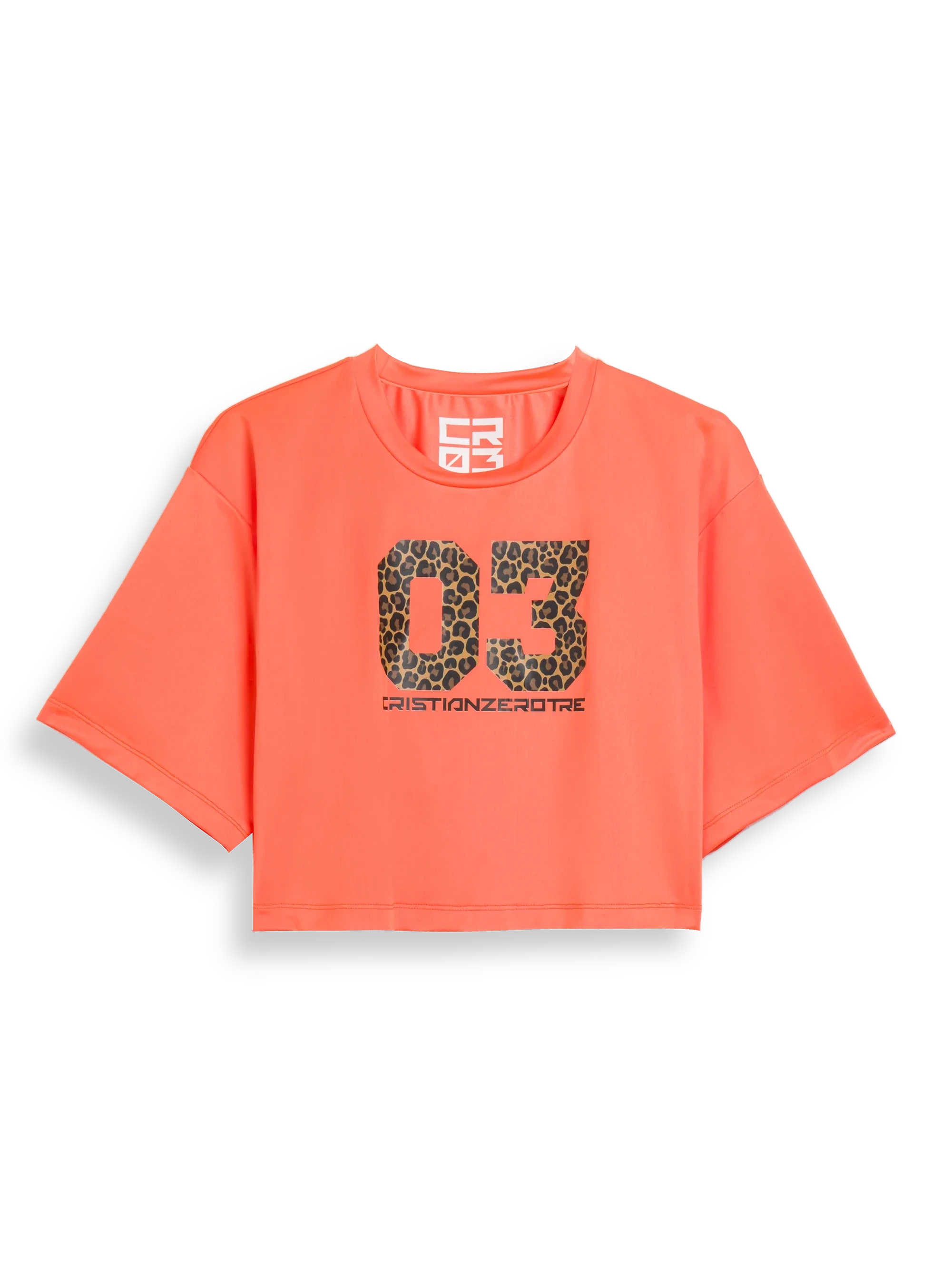 T-shirt court orange léopard 03