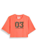 T-shirt court orange léopard 03
